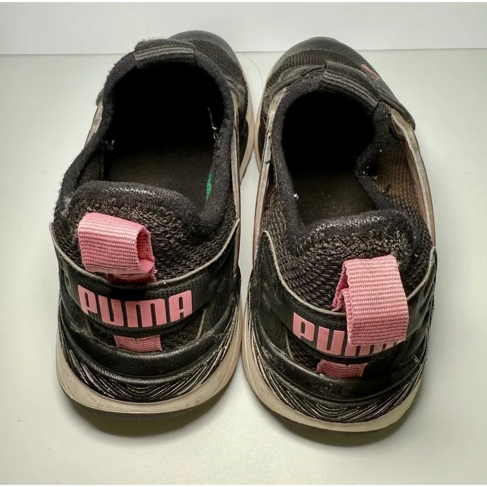Puma Kids Athletic Shoes Black Pink Lace Up Sneakers Size 13.5